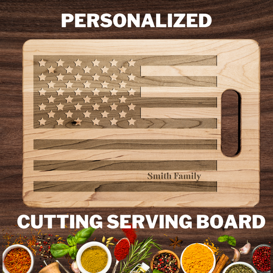 Cutting Board – Personalized American Flag & Family Name Patriotic BBQ & Charcuterie Serving Board – Custom 4th of July Kitchen Gift