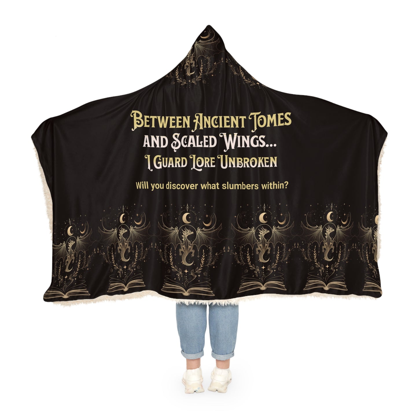 Hooded Blanket, Dragon Library Gift, Dark Fantasy Bookish Blanket, Medieval Magic Cozy Throw, Tome Keeper Reader Blanket