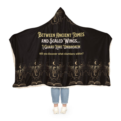 Hooded Blanket, Dragon Library Gift, Dark Fantasy Bookish Blanket, Medieval Magic Cozy Throw, Tome Keeper Reader Blanket