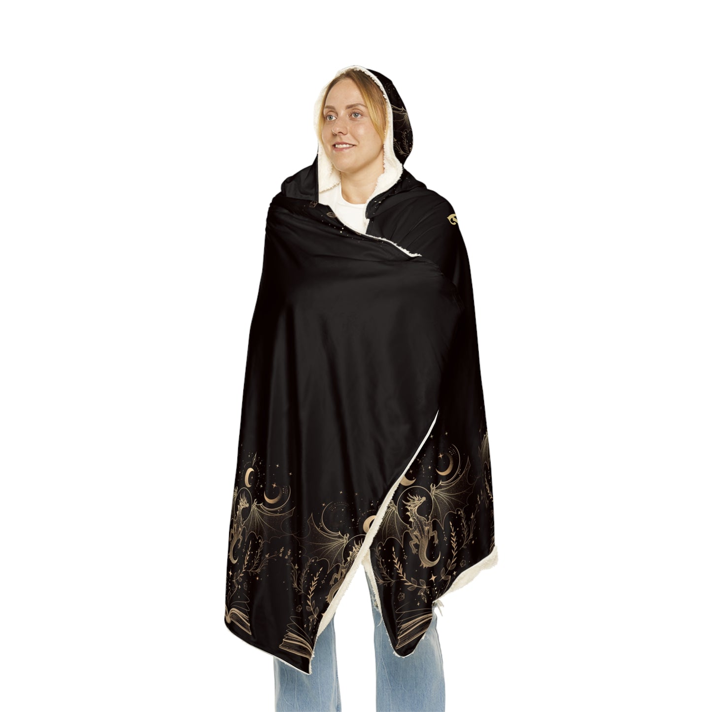 Hooded Blanket, Dragon Library Gift, Dark Fantasy Bookish Blanket, Medieval Magic Cozy Throw, Tome Keeper Reader Blanket