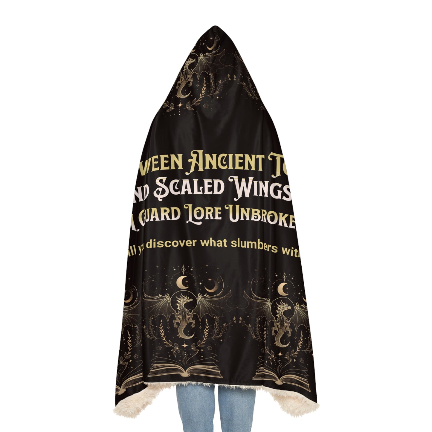 Hooded Blanket, Dragon Library Gift, Dark Fantasy Bookish Blanket, Medieval Magic Cozy Throw, Tome Keeper Reader Blanket
