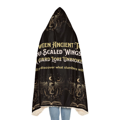 Hooded Blanket, Dragon Library Gift, Dark Fantasy Bookish Blanket, Medieval Magic Cozy Throw, Tome Keeper Reader Blanket