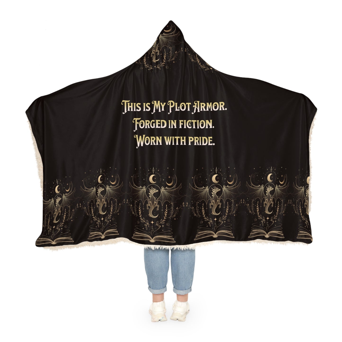 Hooded Blanket, Plot Armor Reading Blanket, Fantasy Book Lover Gift, Literary Cozy Throw, Bookish Cloak with Quote