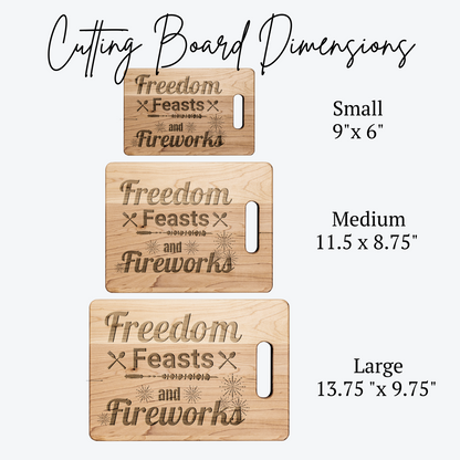 Cutting Board, Freedom Feasts & Fireworks 4th of July Wooden BBQ & Charcuterie Serving Board, Patriotic Independence Day Kitchen Decor